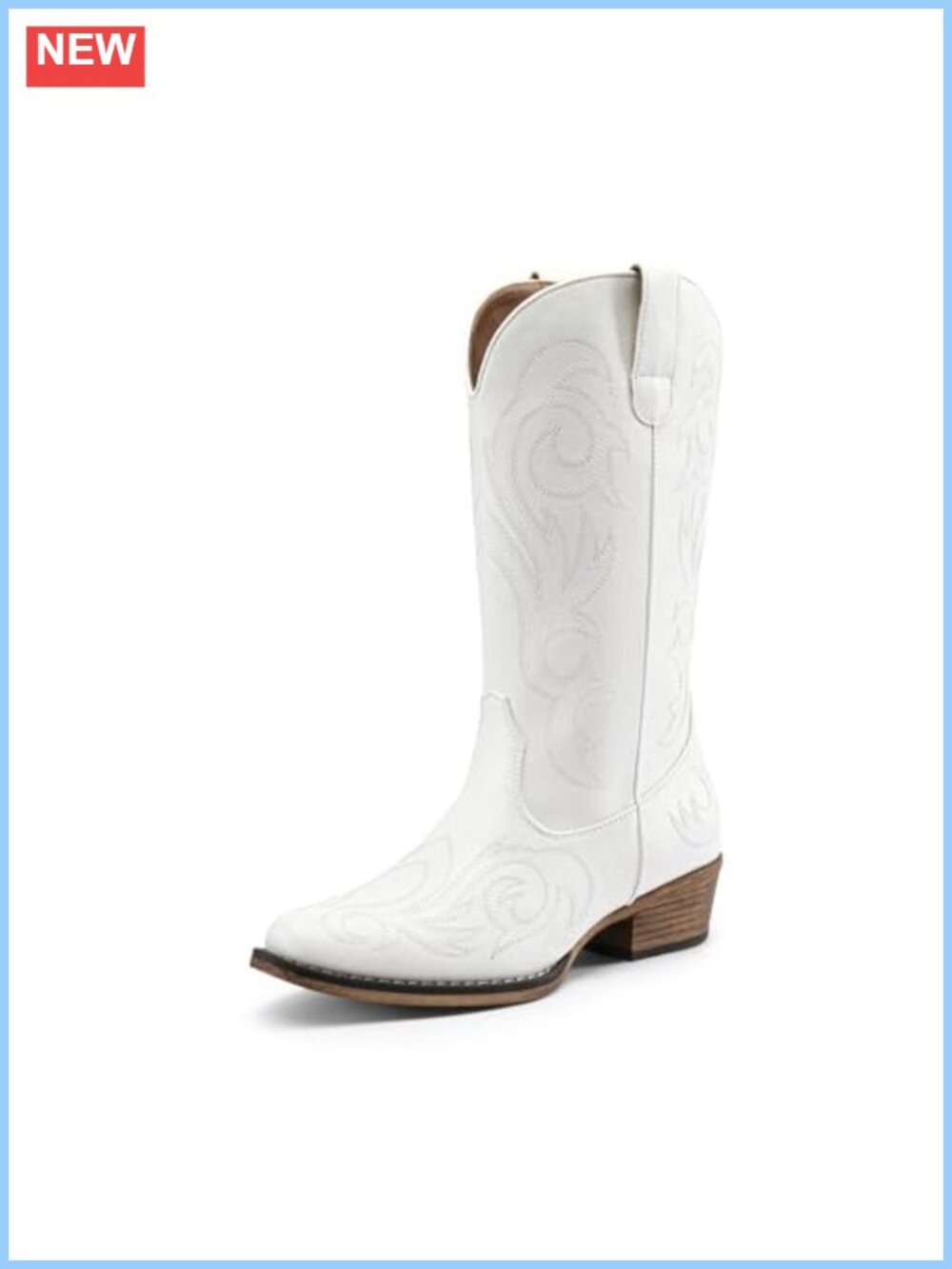 Women's Western Cowboy Boots Faux Leather Mid Calf Square Toe Pull On